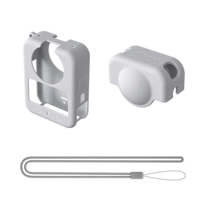 For DJI Osmo 360 Camera aMagisn Silicone Body Cover Set with Lens Cap & Neck Lanyard(Light Gray)