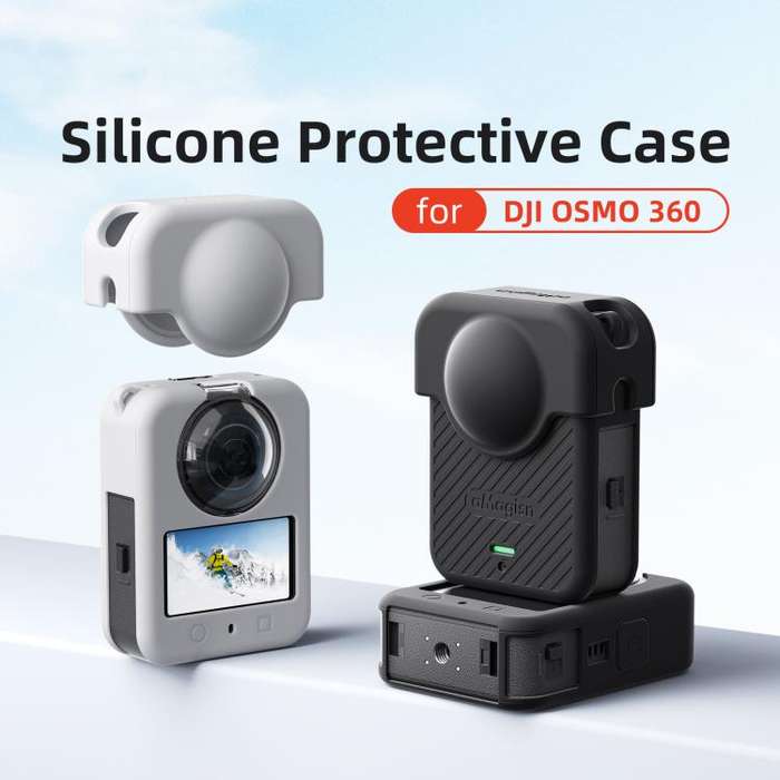 For DJI Osmo 360 Camera aMagisn Silicone Body Cover Set with Lens Cap & Neck Lanyard(Black)