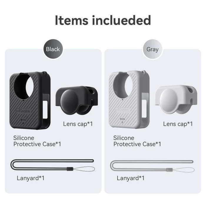 For DJI Osmo 360 Camera aMagisn Silicone Body Cover Set with Lens Cap & Neck Lanyard(Black)