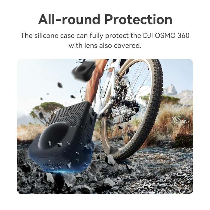 For DJI Osmo 360 Camera aMagisn Silicone Body Cover Set with Lens Cap & Neck Lanyard(Black)