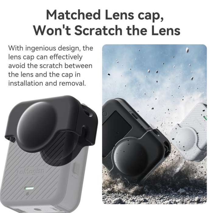 For DJI Osmo 360 Camera aMagisn Silicone Body Cover Set with Lens Cap & Neck Lanyard(Black)