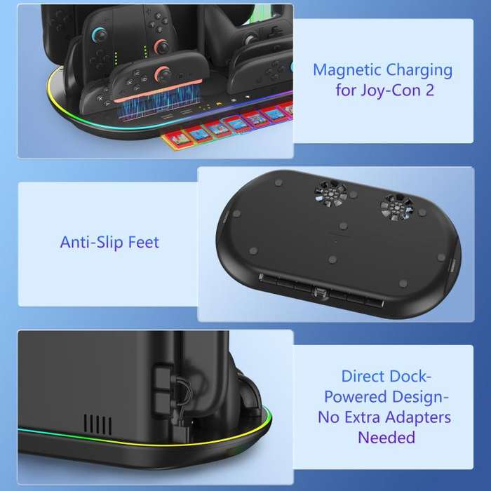 For Nintendo Switch 2 JYS NS2322 With RGB Light Charging Base Cooling Charging Storage Integrated...