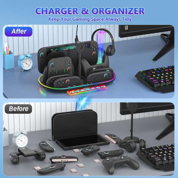 For Nintendo Switch 2 JYS NS2322 With RGB Light Charging Base Cooling Charging Storage Integrated...