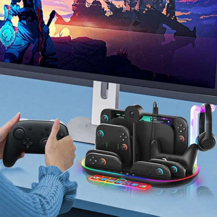 For Nintendo Switch 2 JYS NS2322 With RGB Light Charging Base Cooling Charging Storage Integrated...