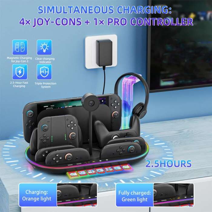 For Nintendo Switch 2 JYS NS2322 With RGB Light Charging Base Cooling Charging Storage Integrated...