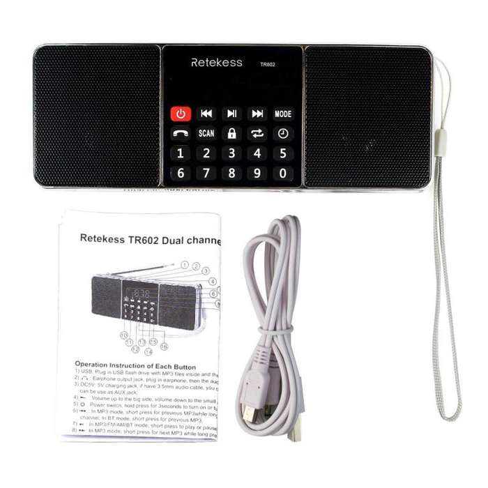 Retekess TR602 2 Band Bluetooth Radio MP3 Player(Black English Version)