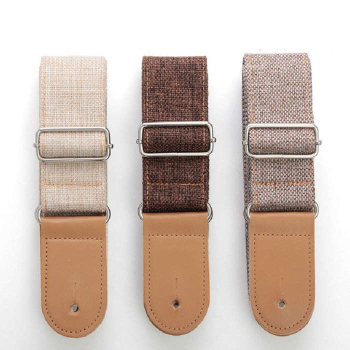 Cotton Linen Guitar Studs Strap Diagonal Shoulder Strap Musical Instrument Accessories(Beige)