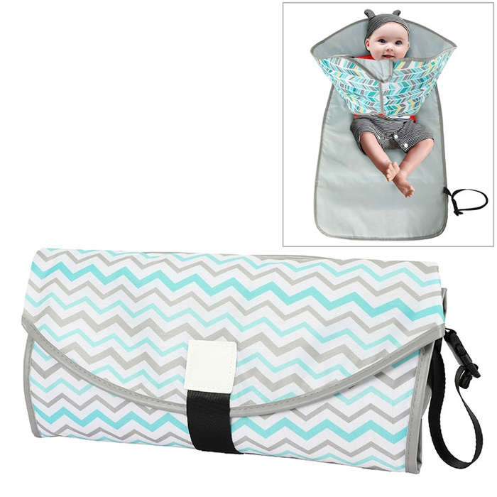 Baby Changing Diaper Pad Portable Folding Waterproof Nursing Pad, Size:One size(Green gray waves)