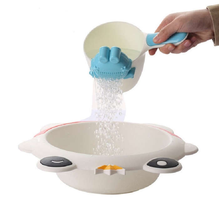 Baby Shampoo Cup Baby Shower Spoon(White Spoon + Blue Frog)