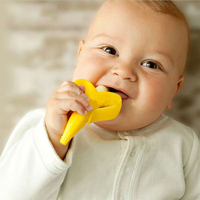 3 PCS Baby Silicone Training Toothbrush Banana Shape Safe Toddle Teether Chew Toys Teething Ring ...