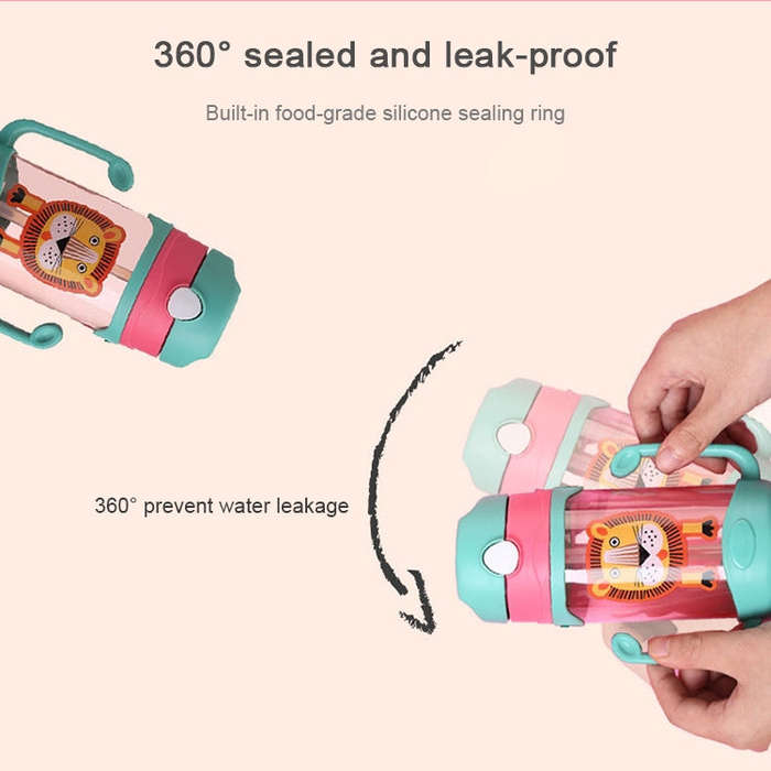 400 ml Baby Bottle Silicone Children's Drink Cup Bouncing Opening with Handle with Cartoon Patter...