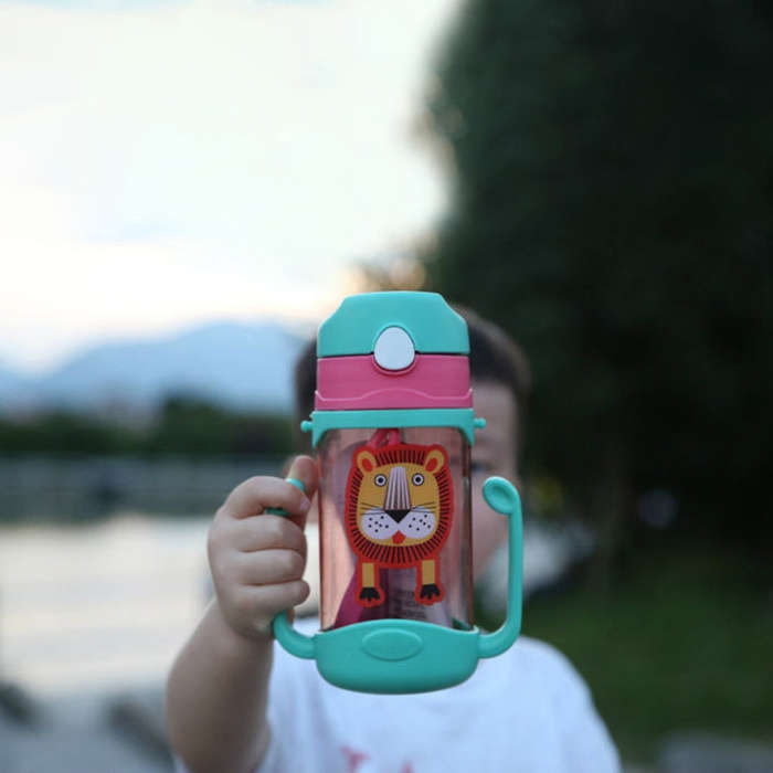 400 ml Baby Bottle Silicone Children's Drink Cup Bouncing Opening with Handle with Cartoon Patter...