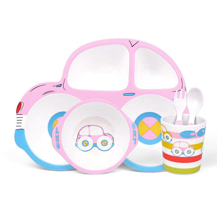 Bamboo Fiber Cartoon Dinner Plate For Children(Pink)
