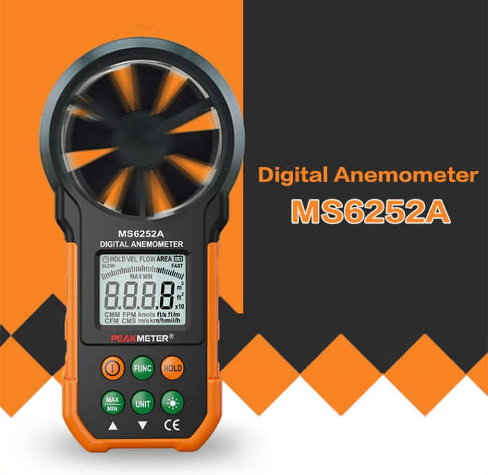 PEAKMETER High-precision Digital Display Wind Speed Air Volume Measuring Instrument MS6252A Wind ...