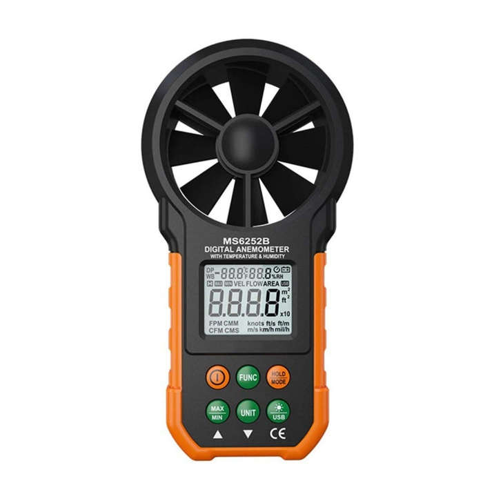 PEAKMETER High-precision Digital Display Wind Speed Air Volume Measuring Instrument MS6252B Tempe...