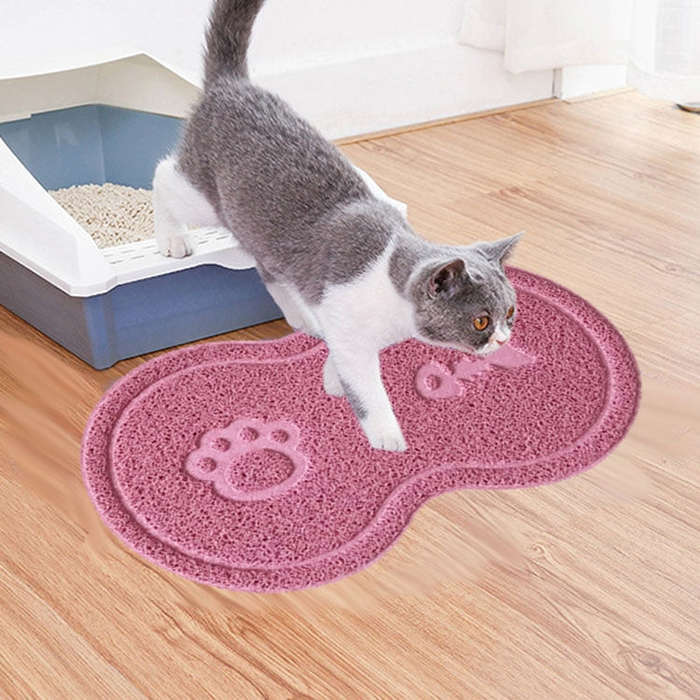Lovely PVC Cat Litter Mat Eight-shaped  Anti-skid Placemat Pet Supplies(Pink)