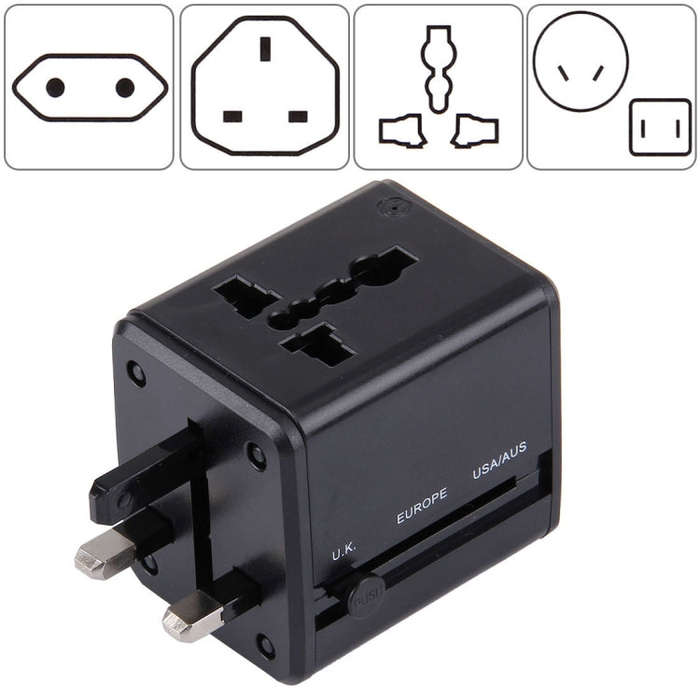 World-Wide Universal Travel Concealable Plugs Adapter with & Built-in Dual USB Ports Charger for ...