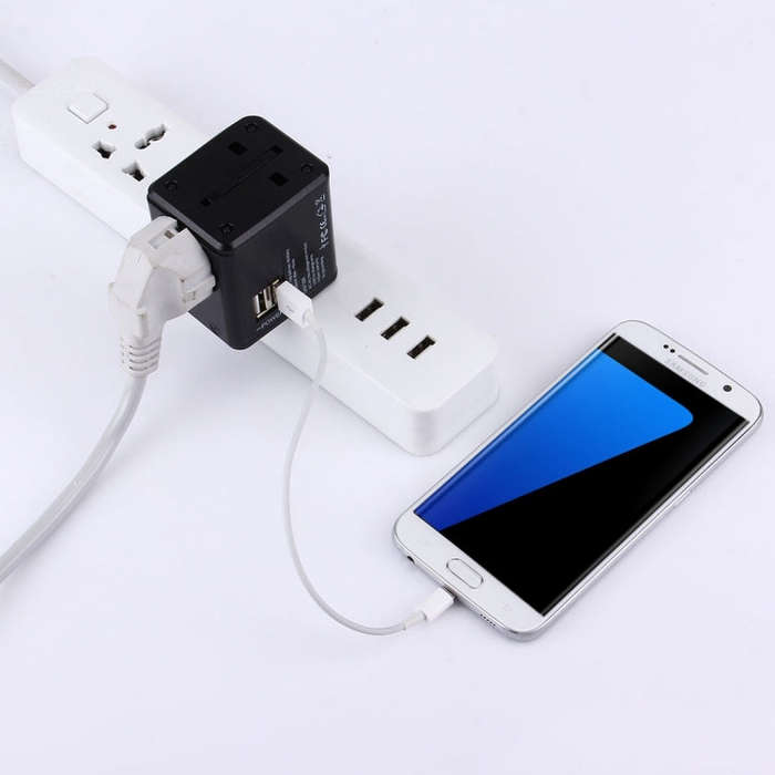 World-Wide Universal Travel Concealable Plugs Adapter with & Built-in Dual USB Ports Charger for ...