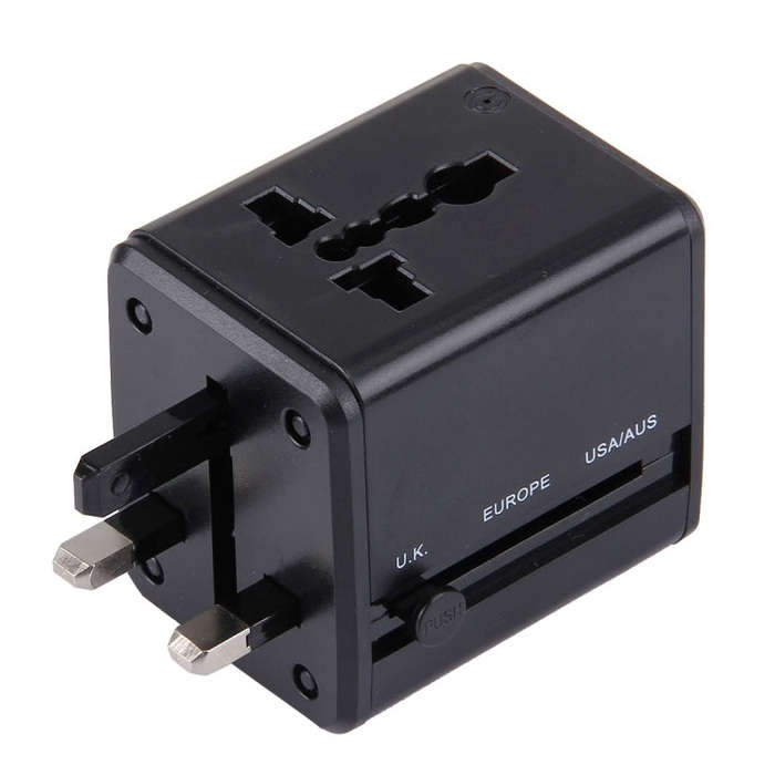 World-Wide Universal Travel Concealable Plugs Adapter with & Built-in Dual USB Ports Charger for ...