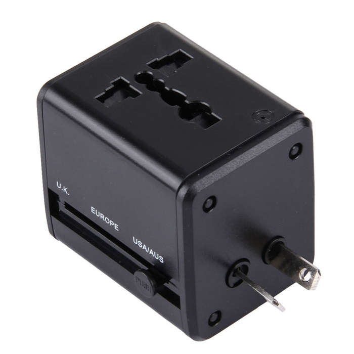 World-Wide Universal Travel Concealable Plugs Adapter with & Built-in Dual USB Ports Charger for ...
