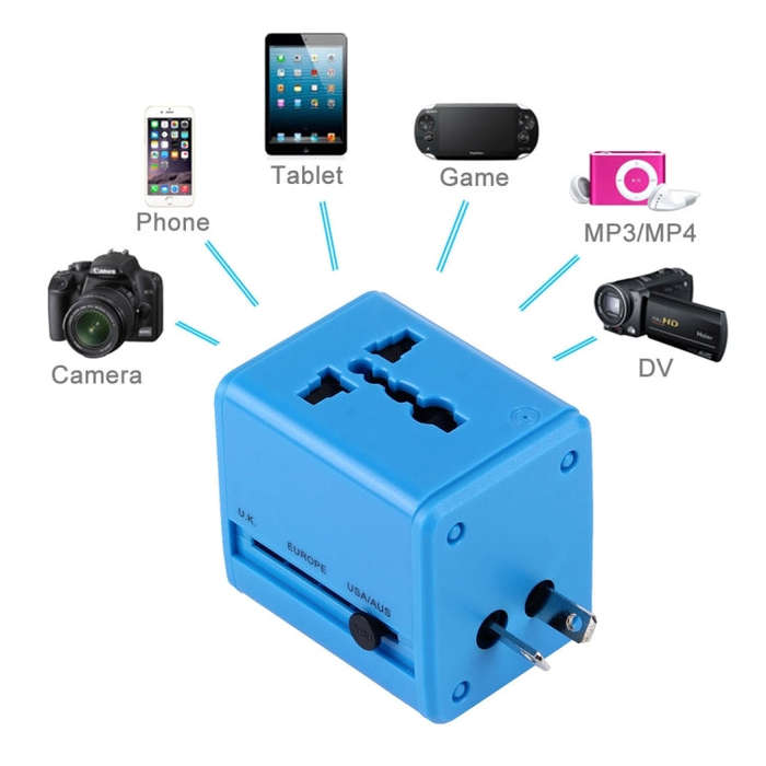 World-Wide Universal Travel Concealable Plugs Adapter with & Built-in Dual USB Ports Charger for ...