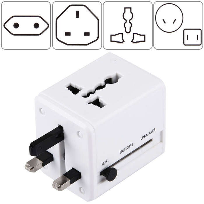 World-Wide Universal Travel Concealable Plugs Adapter with & Built-in Dual USB Ports Charger for ...