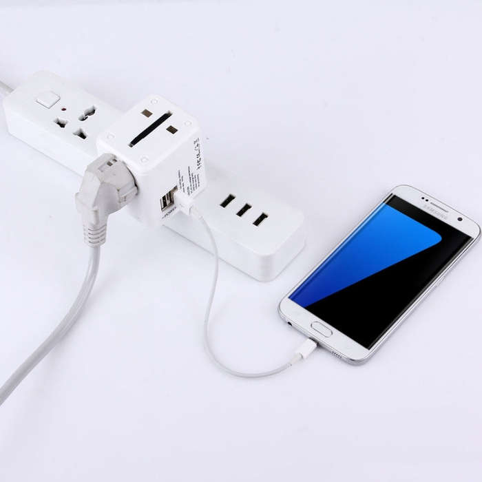World-Wide Universal Travel Concealable Plugs Adapter with & Built-in Dual USB Ports Charger for ...