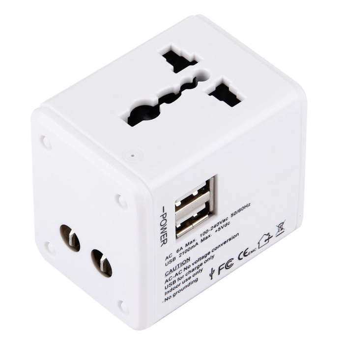 World-Wide Universal Travel Concealable Plugs Adapter with & Built-in Dual USB Ports Charger for ...