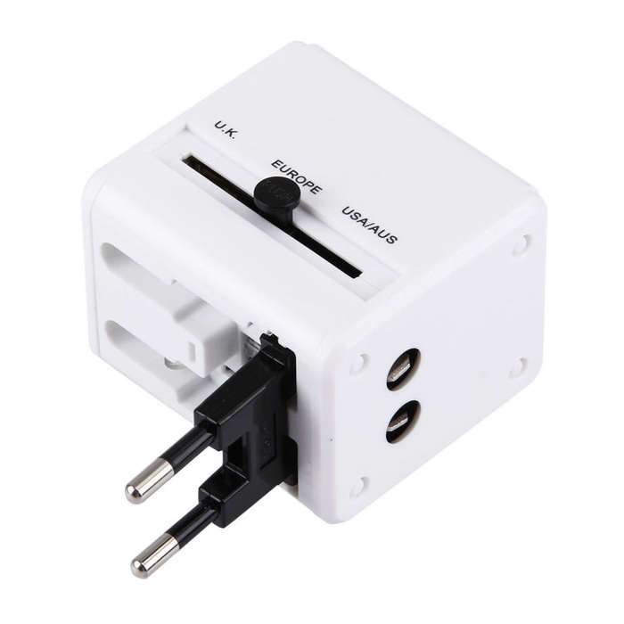 World-Wide Universal Travel Concealable Plugs Adapter with & Built-in Dual USB Ports Charger for ...