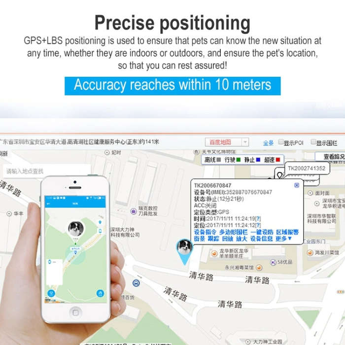 Z8-A Mini Pet Smart Wear GPS Pet Locator Tracking Device(Black)