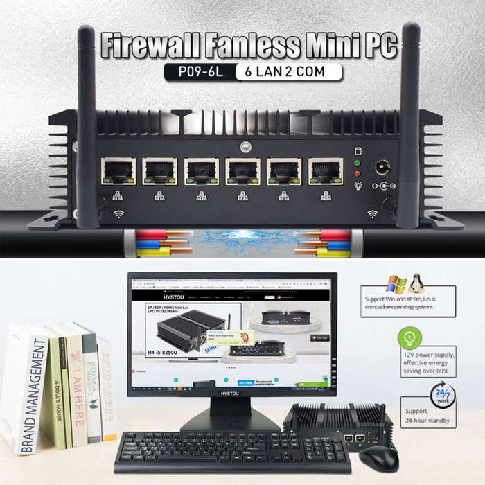 HYSTOU P09-6L Windows / Linux System Mini PC, Intel Celeron 3865U 2 Core 2 Threads up to 1.80GHz,...