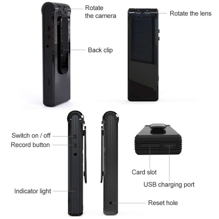 B19 Back Clip Design 1080P HD Camera Video Recorder, Support Motion Detection / Infrared Night Vi...