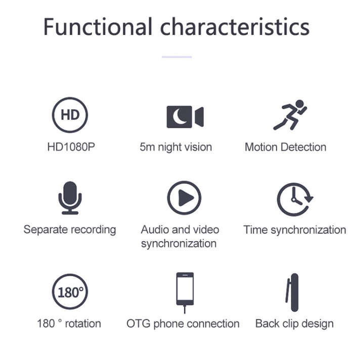 B19 Back Clip Design 1080P HD Camera Video Recorder, Support Motion Detection / Infrared Night Vi...