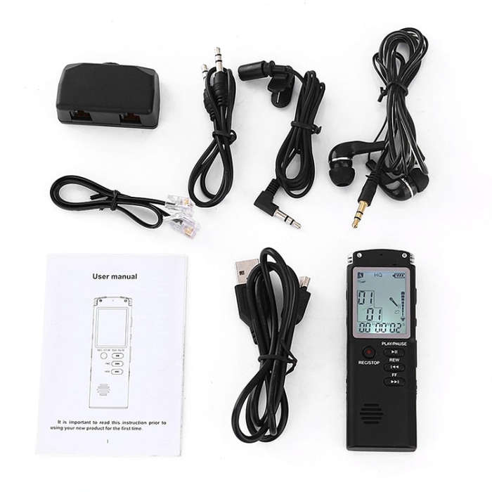 T60 Monochrome Screen HD Noise Reduction Digital Voice Recorder, 16G, Support MP3 / WAV Format (B...