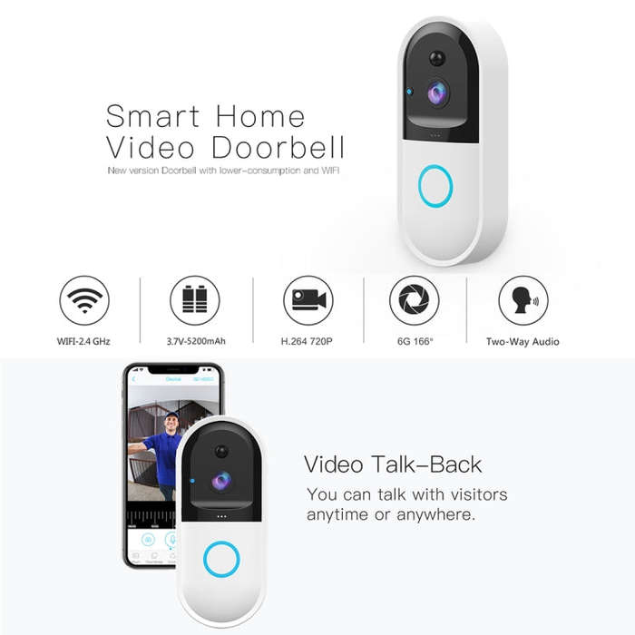 B50 720P Smart WiFi Video Visual Doorbell, Support Phone Remote Monitoring & Night Vision & SD Ca...