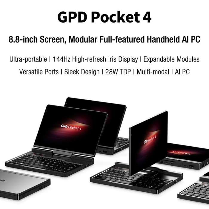GPD Pocket 4 Handheld Gaming PC, 16GB+1TB, 8.8 inch Windows 11 Home AMD Ryzen 7 8840U, EU Plug