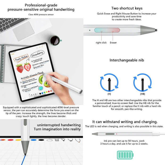 WR18 4096 Micro USB Pressure-Sensitive Stylus Pen(Black)