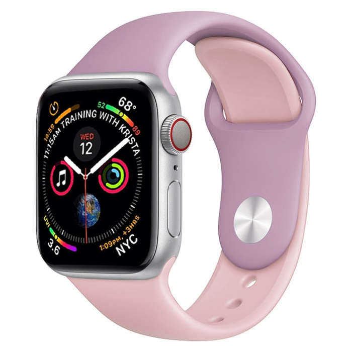 Double Colors Silicone Watch Band for Apple Watch Series 3 & 2 & 1 42mm (Purple+Light Pink)