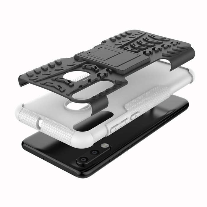 Tire Texture TPU+PC Shockproof Phone Case for Huawei P30 Lite / Nova 4e, with Holder (White)