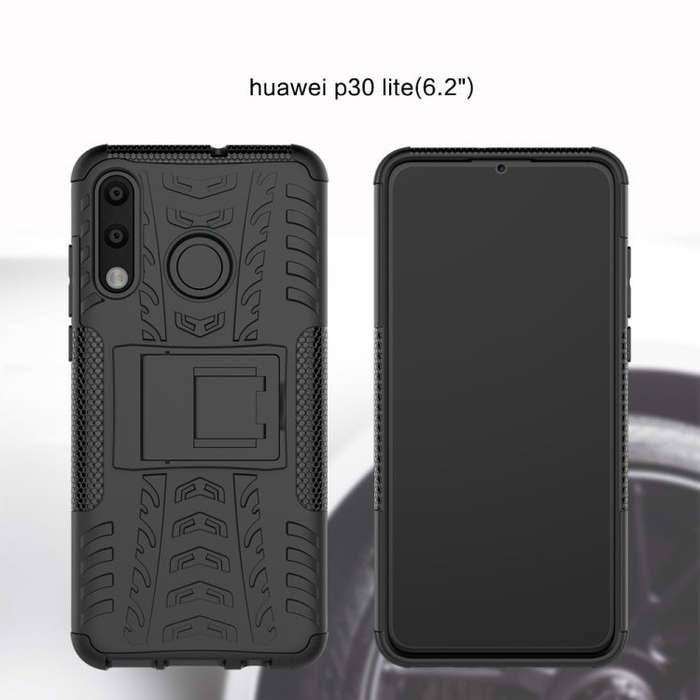 Tire Texture TPU+PC Shockproof Phone Case for Huawei P30 Lite / Nova 4e, with Holder (White)