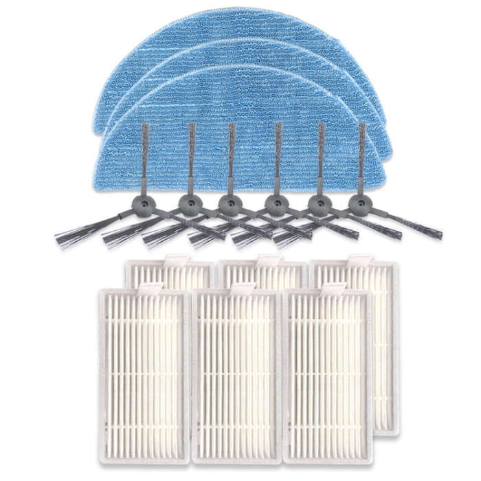 XI242 3 Pairs K614 Side Brushes + 6 PCS I208 Filters+ 3 PCS I201 Rags Set for ILIFE V5S Pro / V50...