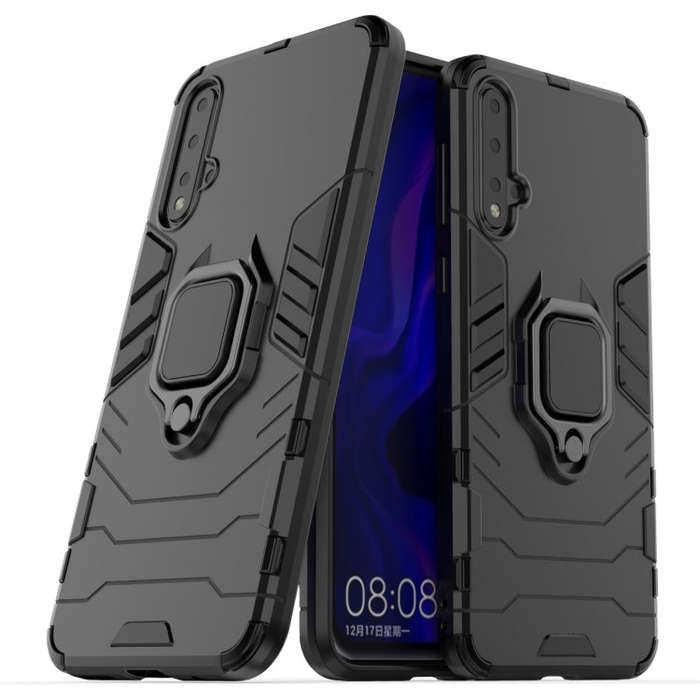 PC +TPU Shockproof Protective Case for Huawei Nova 5, with Magnetic Ring Holder (Black)