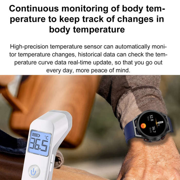 ET310 1.39 inch IPS Screen IP67 Waterproof Silicone Band Smart Watch, Support Body Temperature Mo...