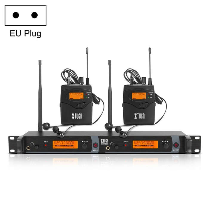 XTUGA IEM1200 Wireless Transmitter 2 Bodypack Stage Singer In-Ear Monitor System(EU Plug)