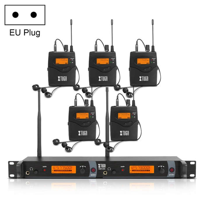 XTUGA IEM1200 Wireless Transmitter 5 Bodypack Stage Singer In-Ear Monitor System(EU Plug)