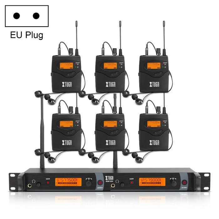 XTUGA IEM1200 Wireless Transmitter 6 Bodypack Stage Singer In-Ear Monitor System(EU Plug)