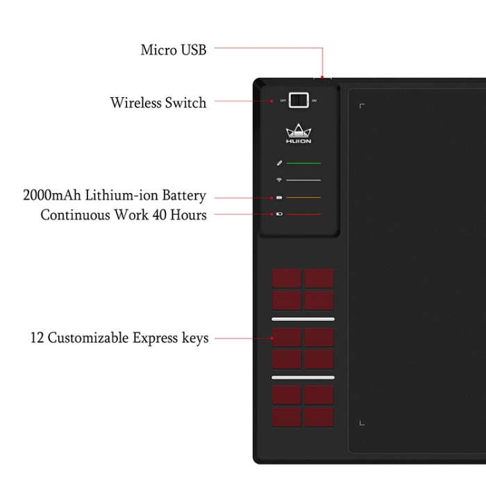 HUION Inspiroy Series WH1409(8192) 5080LPI Professional Art USB Graphics Drawing Tablet for Windo...