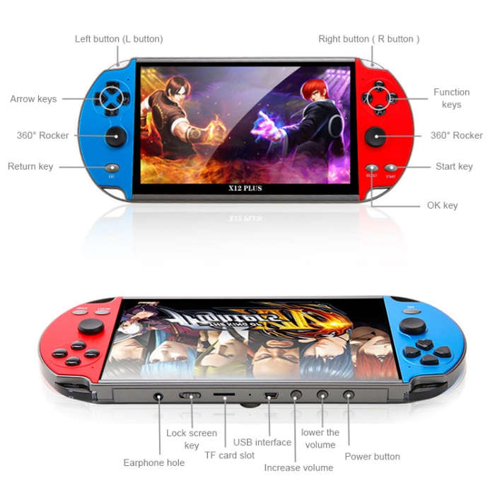 Powkiddy X12 Plus Retro Classic Games Handheld Game Console with 7 inch HD Screen & 16GB Memory, ...