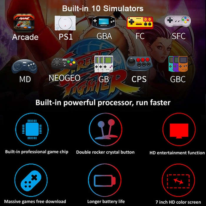 Powkiddy X12 Plus Retro Classic Games Handheld Game Console with 7 inch HD Screen & 16GB Memory, ...