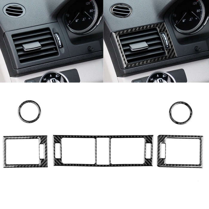 Car Carbon Fiber Air Outlet Ring + Intermediate Air Outlet + Side Air Outlet Panel Decorative Sti...